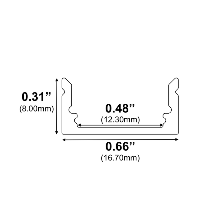 Alberko 1971ASL - Black Slimline Surface Mount, Low Profile LED Channel 8Ft