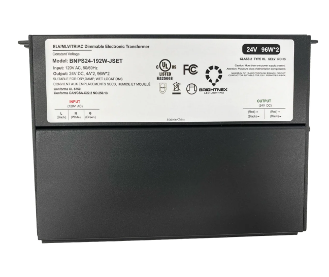 BrightNEX BNPS24 24V 192W Dimmable LED Transformer | Dual Output | TRIAC/ELV/MLV | UL Class 2 | Wet Location Rated
