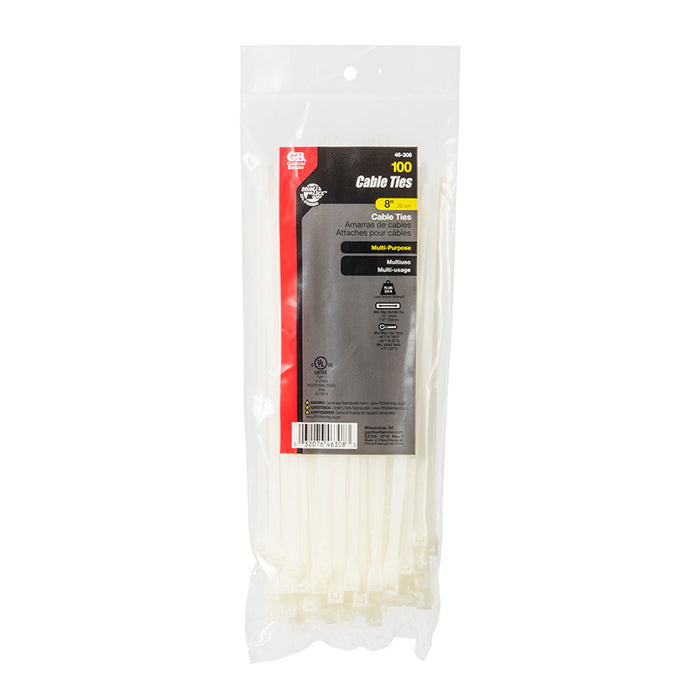 Gardner Bender 46-308 Cable Tie 8" 75lb, Natural (100/Bag)