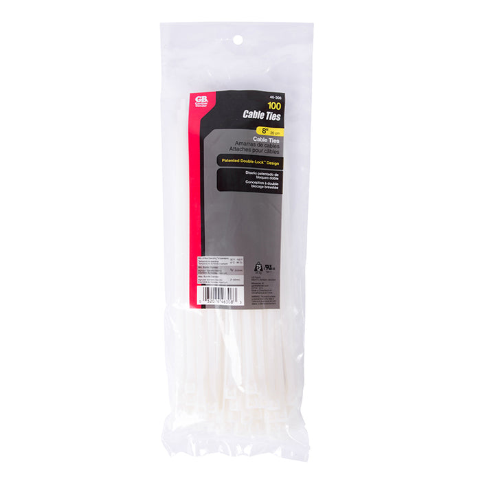 Gardner Bender 46-308 Cable Tie 8" 75lb, Natural (100/Bag)