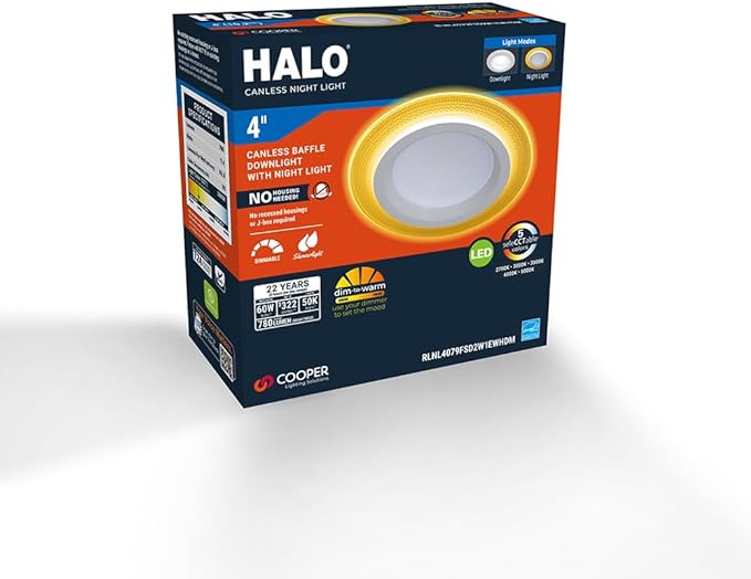 Halo RLNL407 4" Night Light LED Canless Direct Mount, CCT Selectable, D2W , Dimmable, 120V