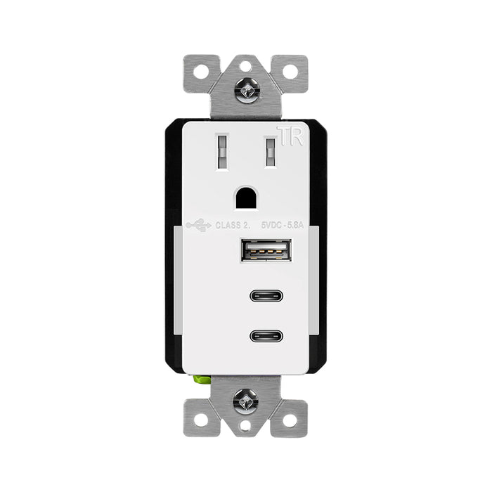 Enerlites 61150-A2C5-CU-W Interchangeable Type A and Dual Type-C USB Charger with 15A Tamper-Resistant Receptacle