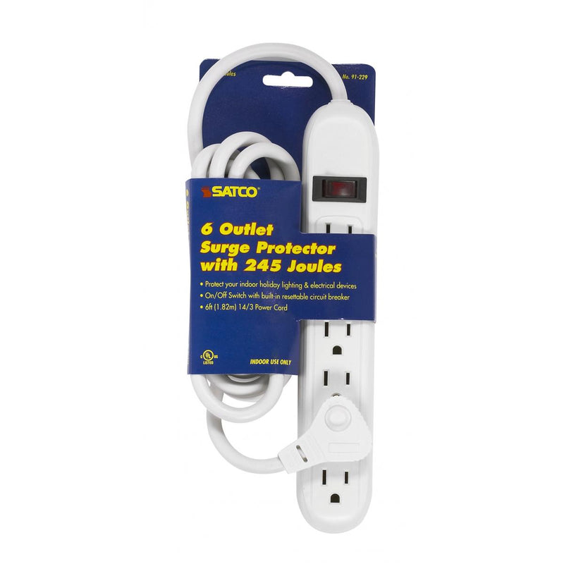 Satco 91-229 6-ft 6 Outlet Standard Surge Strip With Flat Plug