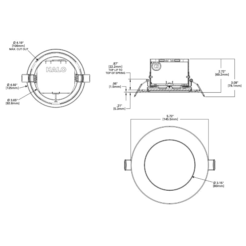 Halo CJB4 4" LED Canless Integrated JBox Downlight, CCT Selectable, 745 Lumens, 120V, Title-24