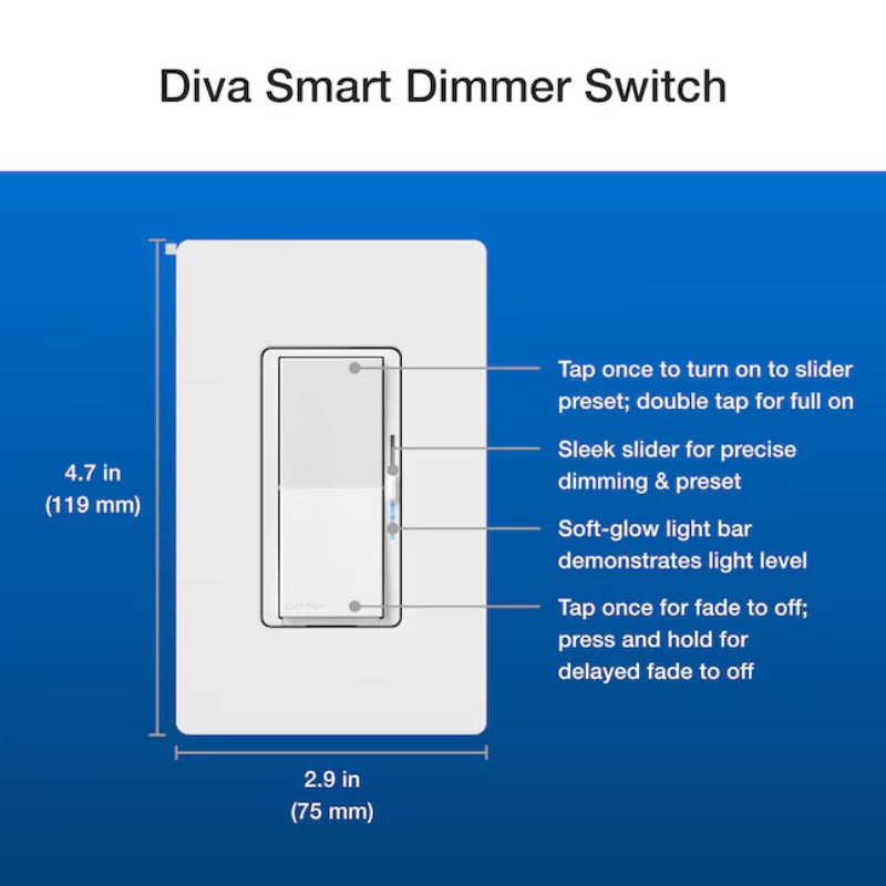 Lutron DVRF-PKG1D Caseta Diva Smart Dimmer Switch 3-Way Kit with Pico Paddle Remote