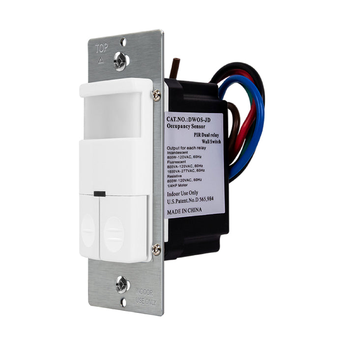 Interruptor de pared con sensor de movimiento PIR de ocupación/vacancia Enerlites DWOS-JD de 180° con relé doble, unipolar 