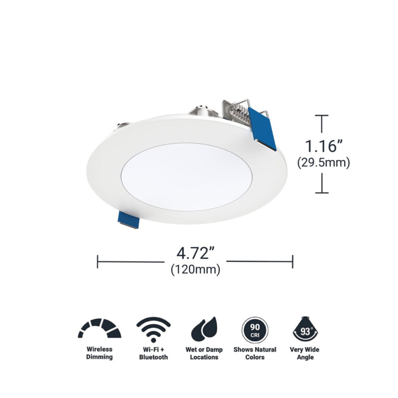 Halo HLB4069WZ 4" Smart Wi-Fi Slim Canless LED Downlight, RGBW, 600 Lumens, with Wiz App, 120V