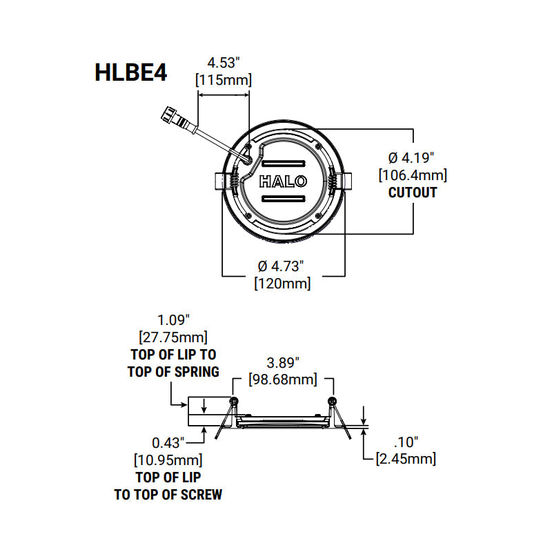 Halo HLBE4 4" Ultra-Slim LED Downlight, New Construction/Remodel Integrated LED Recessed Light Kit, 3000K, 600 Lumens, 120V