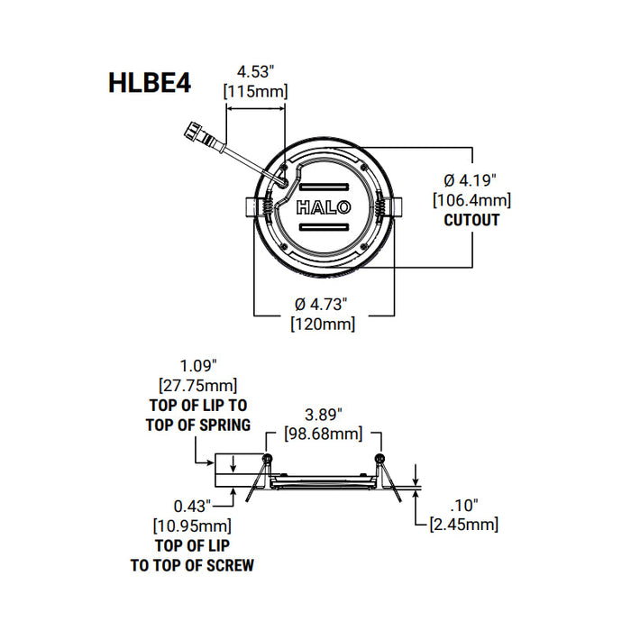 Halo HLBE4 4" Ultra-Slim LED Downlight, New Construction/Remodel Integrated LED Recessed Light Kit, 3000K, 600 Lumens, 120V