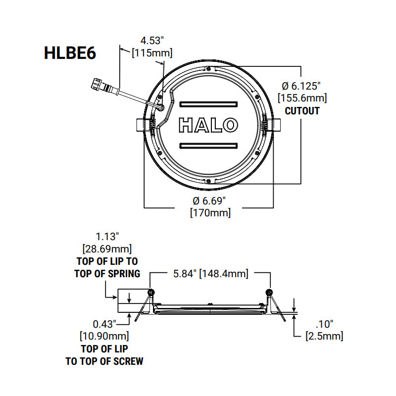Halo HLBE6 6" Ultra-Slim LED Downlight, New Construction/Remodel Integrated LED Recessed Light Kit, 3000K, 900 Lumens, 120V
