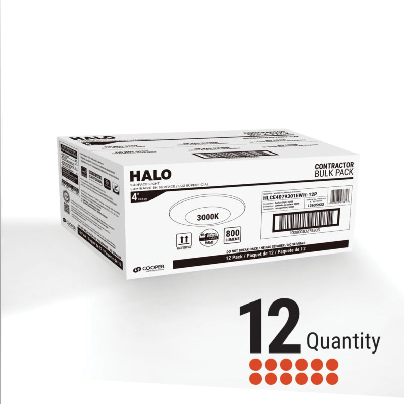 Halo HLCE 4" Surface Mount LED Disk Light, 3000K, 700 Lumens, 120V,  12-Pack