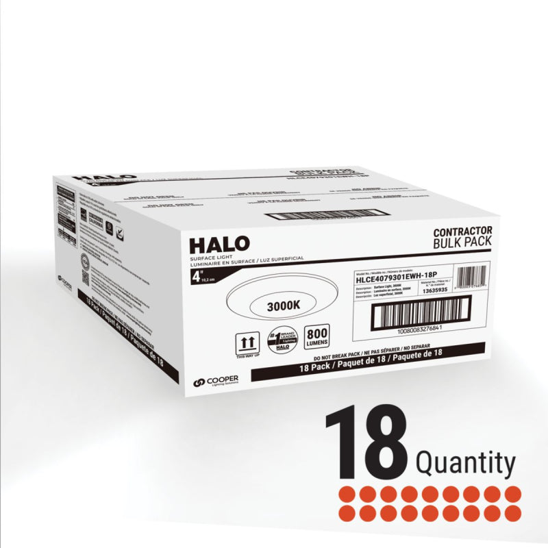 Halo HLCE 4" Surface Mount LED Disk Light, 800 Lumens, 18-Pack