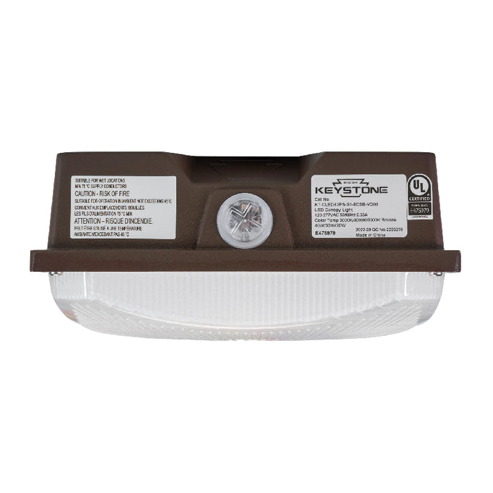 Keystone KT-CLED40PS-S1-8CSB-VDIM 20W/30W/40W LED Square Canopy Light, 3 Power & 3CCT Selectable, 120-277V