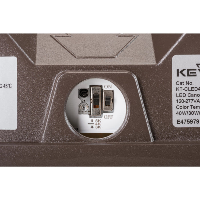 Keystone KT-CLED40PS-S1-8CSB-VDIM 20W/30W/40W LED Square Canopy Light, 3 Power & 3CCT Selectable, 120-277V