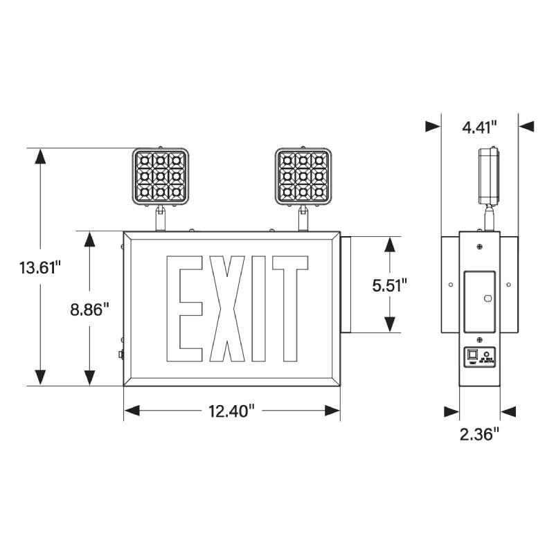 Keystone KT-EC-STCH1-WH1RW-SU LED Exit Combo with Battery Backup, Single Face, Surface Mount, Chicago Compliant