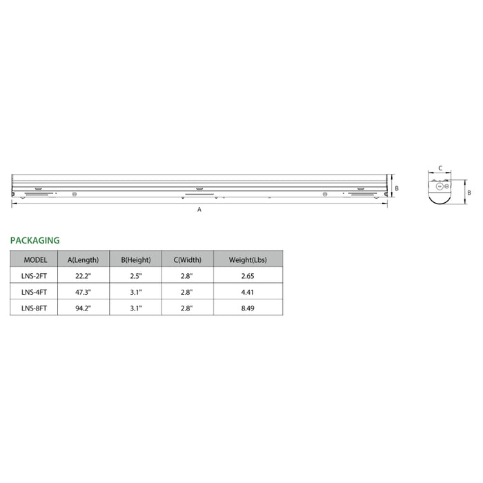 LNS G2 4-ft 55W/60W/65W LED Strip Light, 3CCT Selectable
