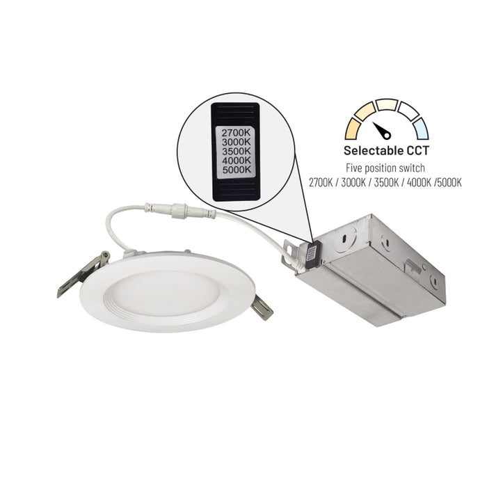 Mora NEFLINTW-R4MPW 4" FLIN Round Can-less Wafer LED Downlight, 5CCT Selectable, 120V