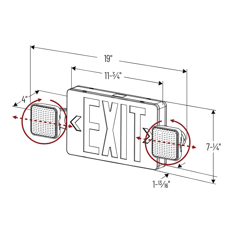 Nora NEX-712-LED/G LED Exit & Emergency Combo with Adjustable Heads - Green Letters
