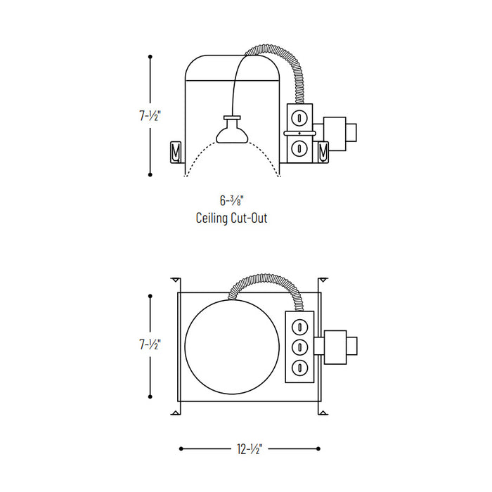 Nora NL-601Q 6" Non-IC Air-Tight Low Voltage New Construction Housing, 120V Magnetic, 50W