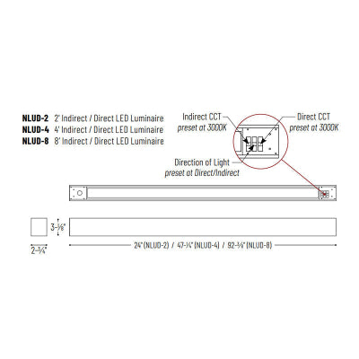 Nora NLUD-8334 8-ft L-Line LED Indirect/Direct Linear, 3CCT Selectable, 120-347V