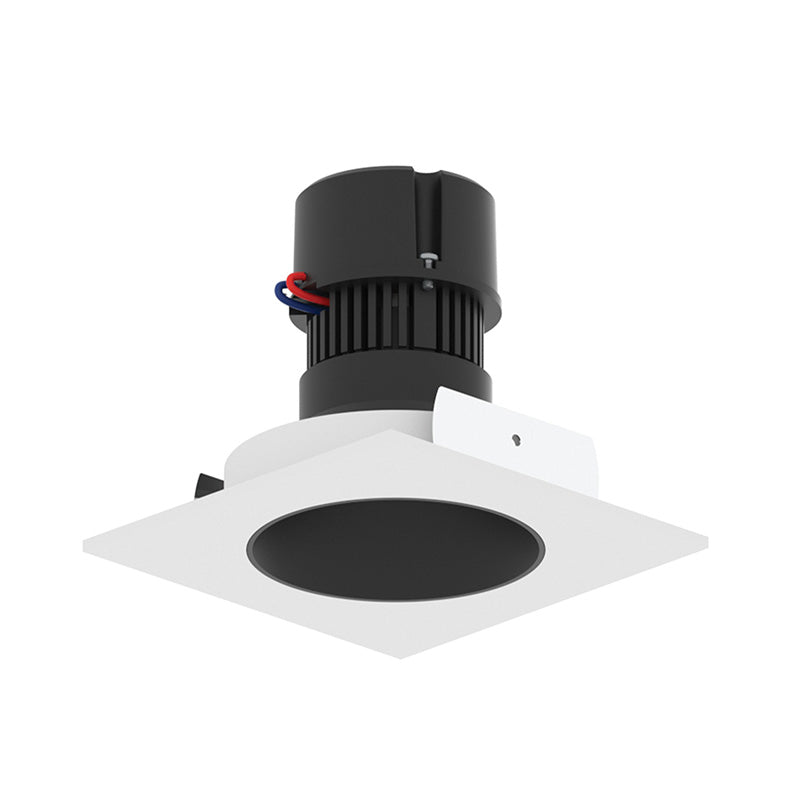 Nora NPR-4SNDCCDX 4" Pearl 10W LED Square Retrofit Reflector with Round Aperture, Comfort Dim, 700 Lumens, 120V - Black Reflector / Warm White Flange