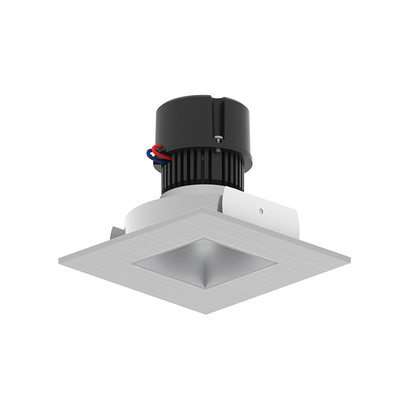 Nora NPR-4SNDSQCDX 4" Pearl 10W LED Square Retrofit Reflector with Square Aperture, Comfort Dim, 700 Lumens, 120V - Haze Reflector / Natural Metal Flange