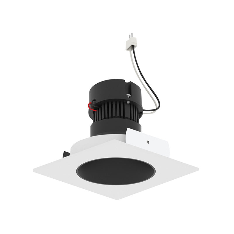 Nora NPRLV-4SNDC 4" Pearl 10W LED Square Retrofit Reflector with Round Aperture, 1150 Lumens, 12V - Black Reflector / Warm White Flange