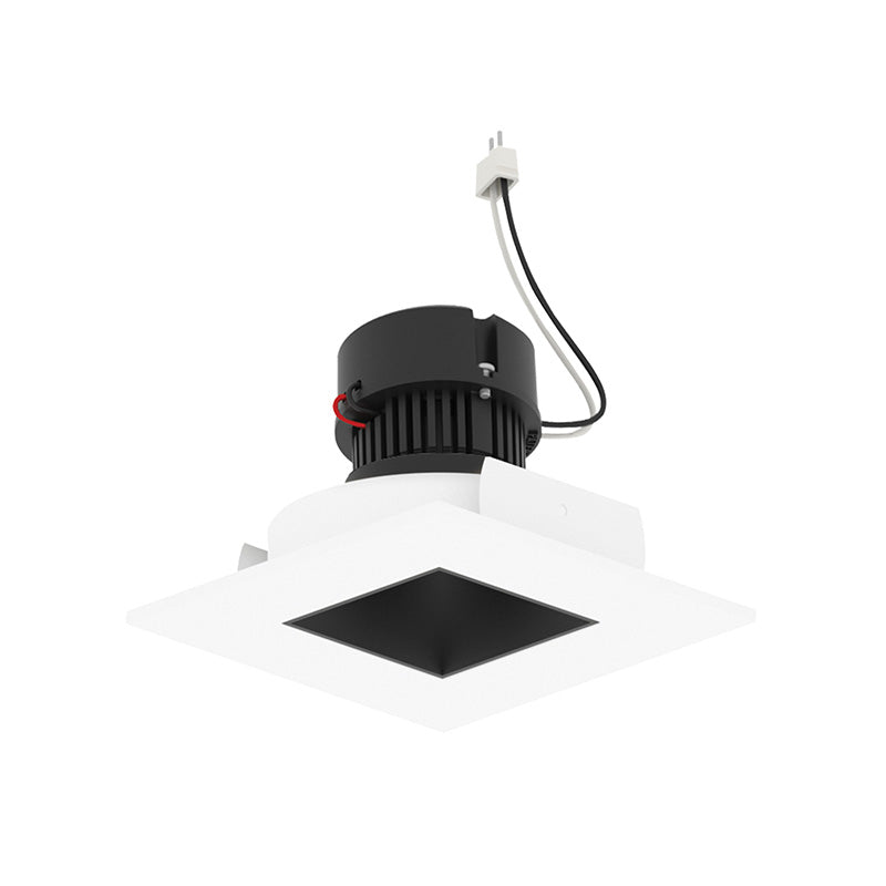 Nora NPRLV-4SNDSQ 4" Pearl 10W LED Square Retrofit Reflector with Square Aperture, 1150 Lumens, 12V - Black Reflector / Bright White Flange