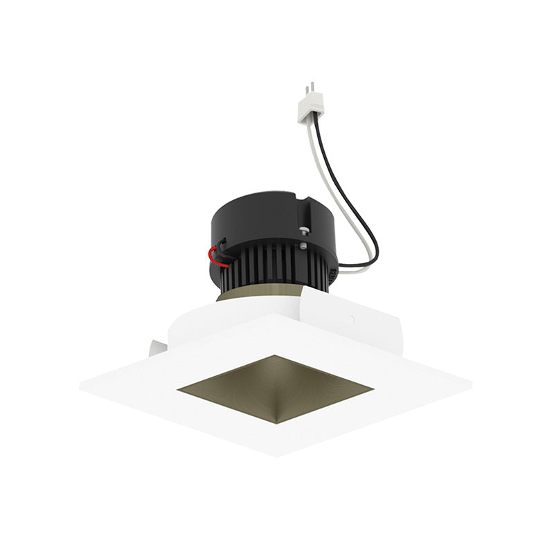 Nora NPRLV-4SNDSQCDX 4" Pearl 10W LED Square Retrofit Reflector with Square Aperture, Comfort Dim, 700 Lumens, 12V - Champagne Haze Reflector / Bright White Flange