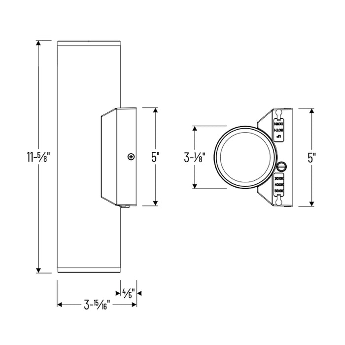 Nora NYUD-3 3" 35W LED Up & Down Wall Mount Cylinder, 3000 lm, 3CCT Selectable