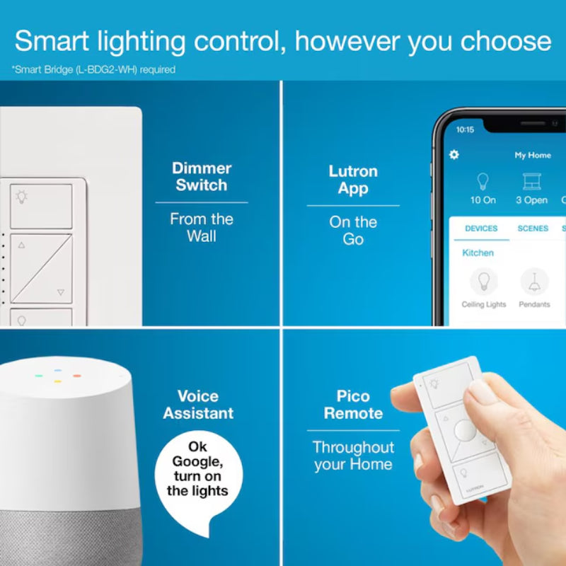 Lutron P-DIM-3WAY Caseta Smart Lighting Single-pole/3-way Smart Compatible LED Decorator Light Dimmer Kit with Wall Plate