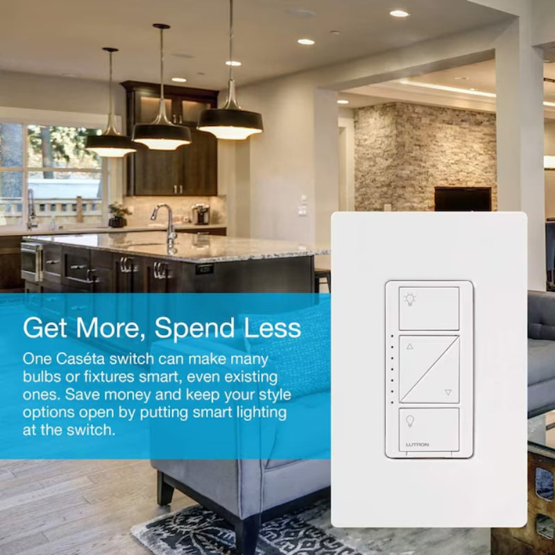 Lutron P-DIM-3WAY Caseta Smart Lighting Single-pole/3-way Smart Compatible LED Decorator Light Dimmer Kit with Wall Plate