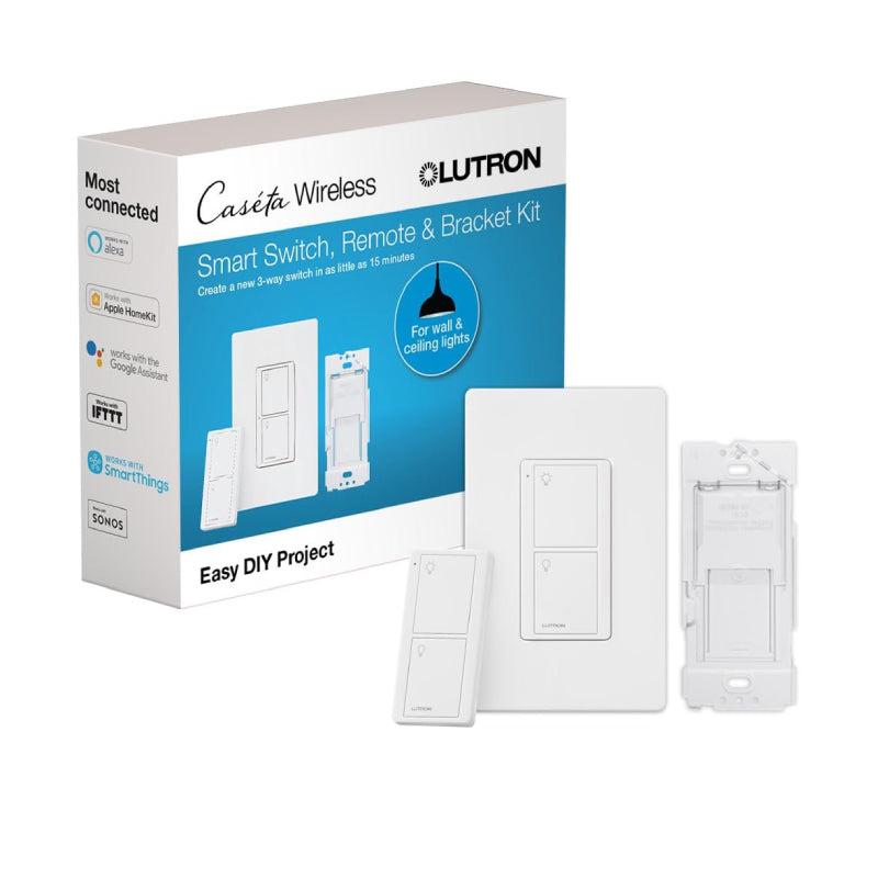 Lutron P-PKG1WS Caseta Smart Lighting 5-amp Single-pole/3-way Tap Master Smart Compatible Light Switch with Wall Plate