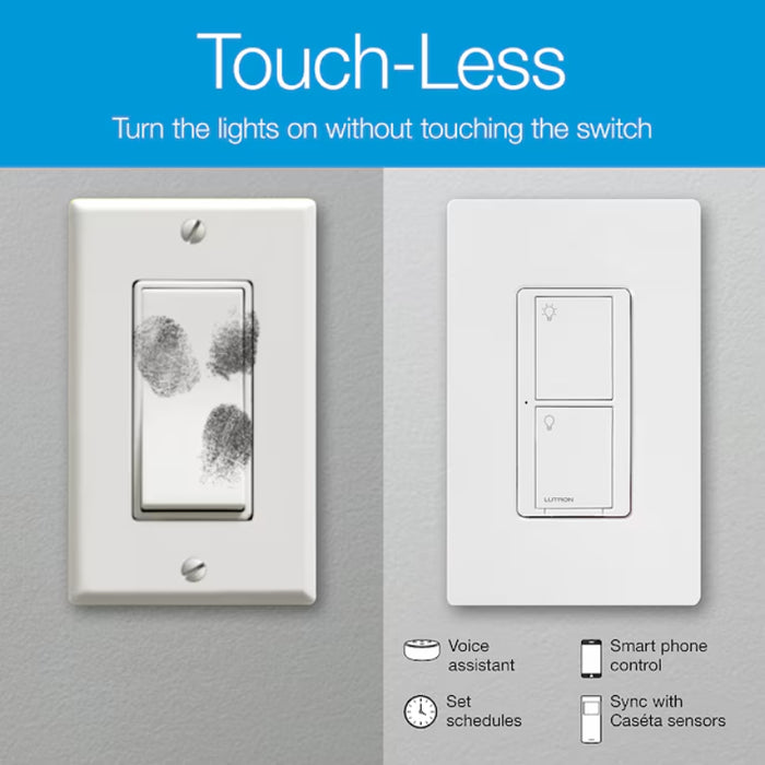 Lutron P-PKG1WS Caseta Smart Lighting 5-amp Single-pole/3-way Tap Master Smart Compatible Light Switch with Wall Plate