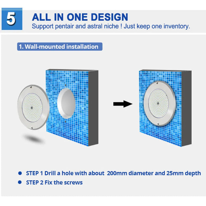 ABBA PL54 54W 12V LED 5 Wire Pool Light, RGBW