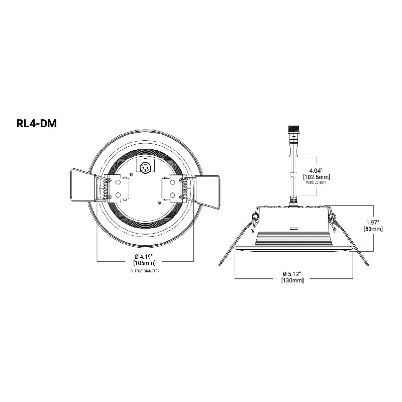 Foco empotrable LED Halo RL4 de 4", sin carcasa, con lúmenes/CCT seleccionables y atenuación cálida.