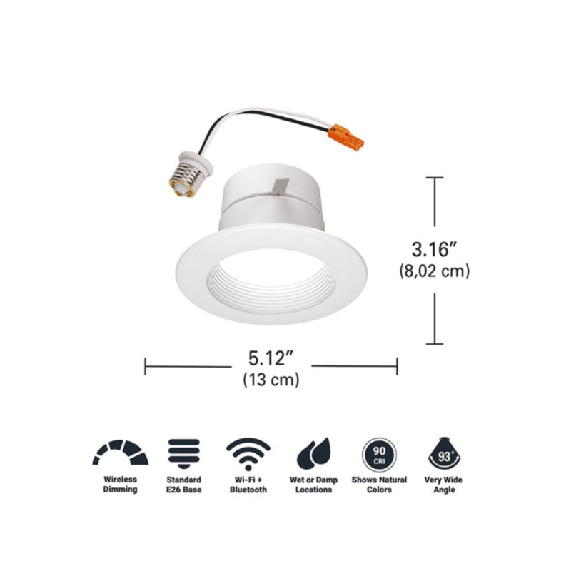 Halo RL4 WiZ Pro 4" Smart Wi-Fi Retrofit LED Downlight Module 600 Lumens, Full Color + Tuneable White 2200K-6500K, Matte White