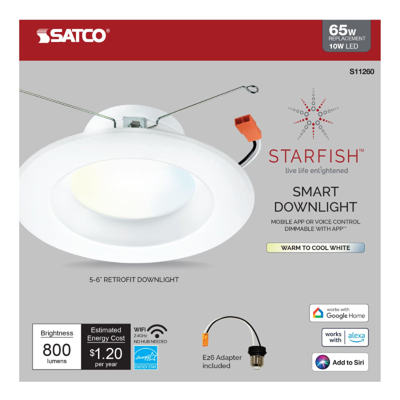 Satco S11260 5"/6" 10W LED Recessed Downlight, Tunable White, 120V