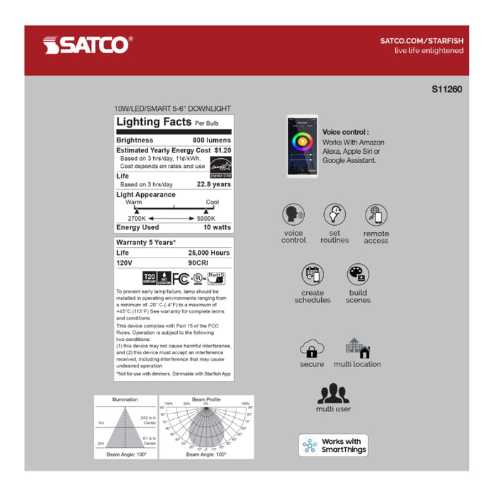 Satco S11260 5"/6" 10W LED Recessed Downlight, Tunable White, 120V