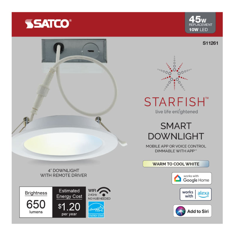Satco S11261 4" 10W LED Direct Wire Downlight, Tunable White, 120V