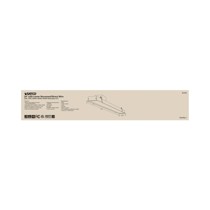 Satco S11722 24" 20W LED Direct Wire Linear Light, Selectable CCT , 1500 Lumens, 120V, White