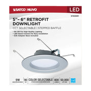 Satco S11836R1 6" Round 9W LED Downlight Retrofit, 5CCT Selectable, Brushed Nickel Finish