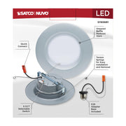 Satco S11836R1 6" Round 9W LED Downlight Retrofit, 5CCT Selectable, Brushed Nickel Finish