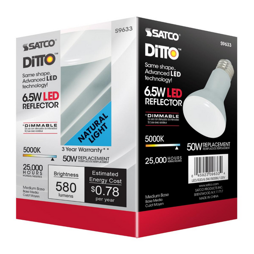 Satco S9633 6.5W R20 LED Bulb, 5000K