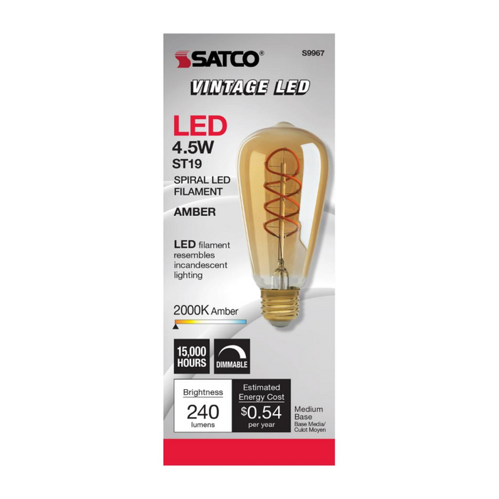 Satco S9967 4.5W ST19 LED Bulb, E26 Base, 2000K