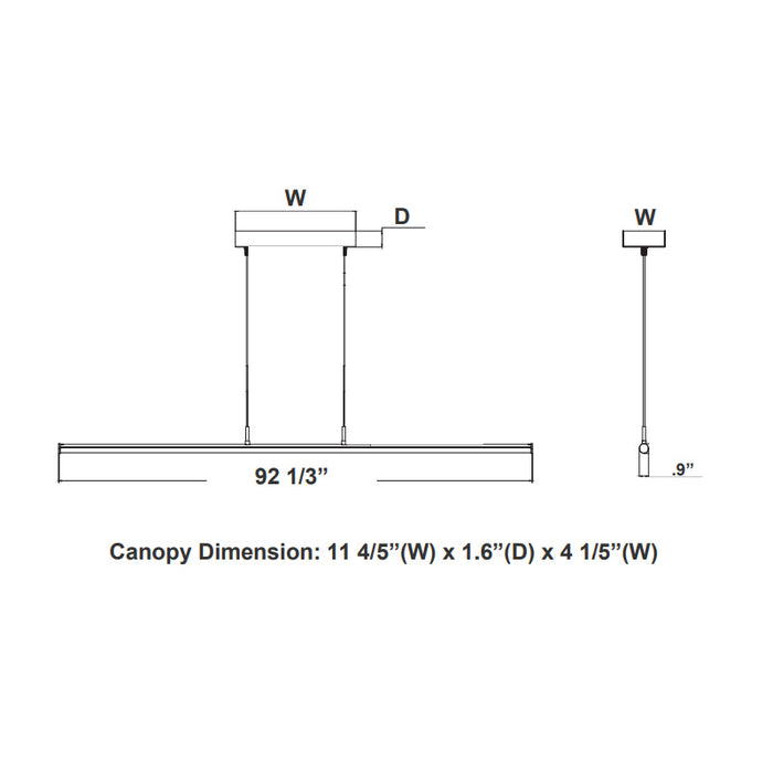 Lámpara colgante decorativa LED Westgate SDTL de 2,4 m, 40 W, 50 W y 60 W, con tubo lineal y CCT ajustable