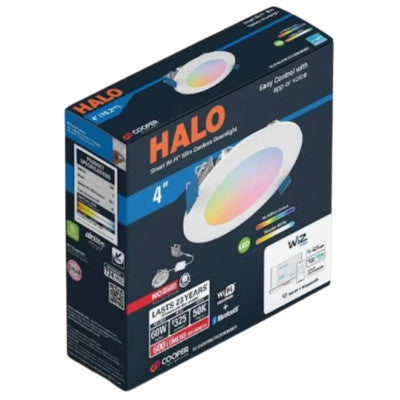 Halo HLB4069WZ 4" Smart Wi-Fi Slim Canless LED Downlight, RGBW, 600 Lumens, with Wiz App, 120V