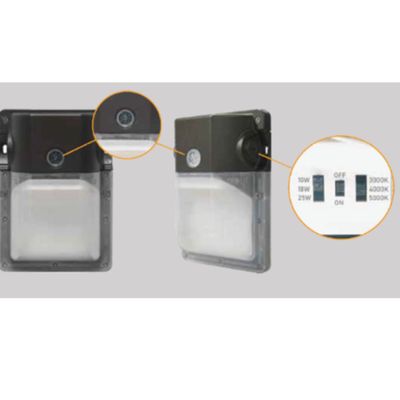 DMWP-GEN2-WM28 Mini Wall Pack, Watt and CCT Selectable, With Daylight Sensor Switch, Up to 4060 Lumens, 120-277V