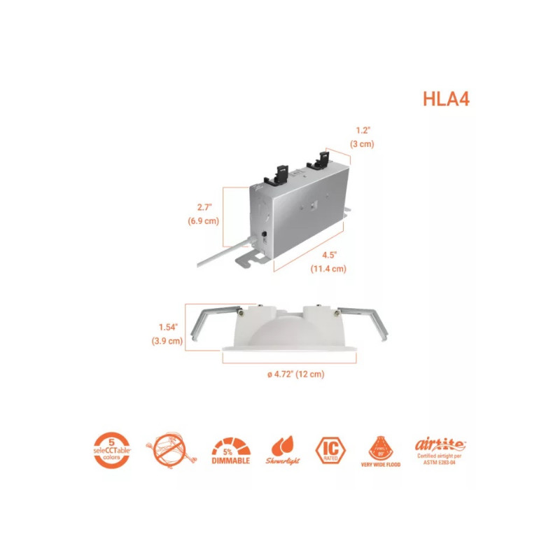 Halo HLA 4" Round Super Adjustable Recessed Canless LED Downlight, 5CCT Selectable, 120V, Matte White