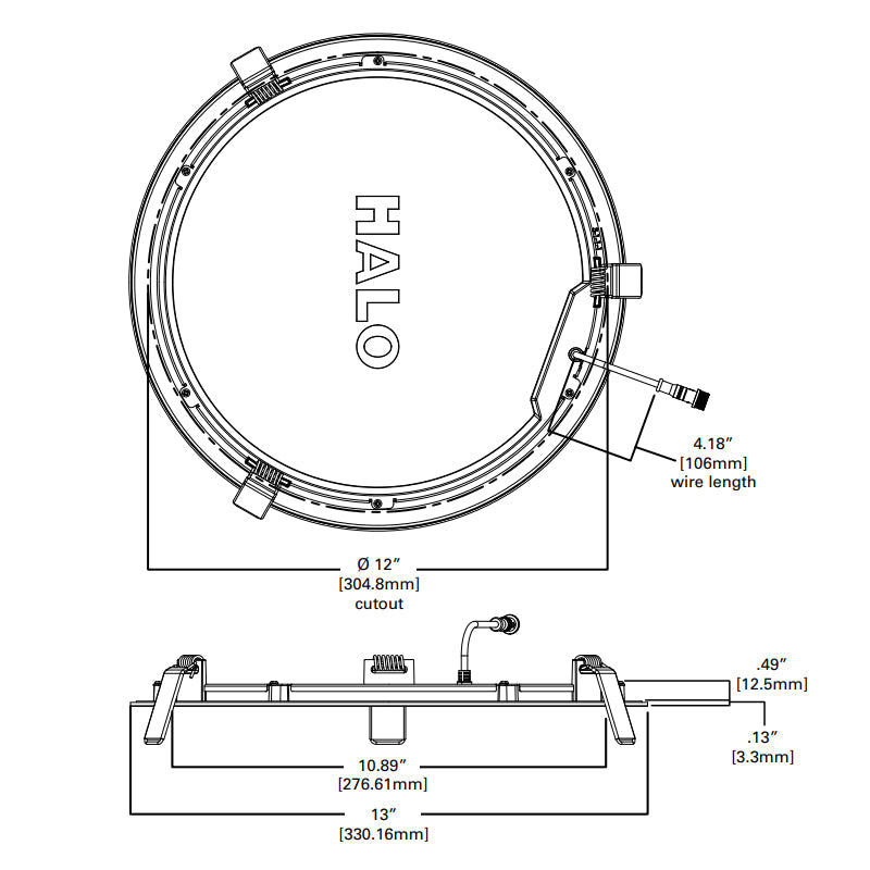 Foco empotrable LED Halo HLB de 12" delgado sin carcasa con lente, controlador remoto y caja de conexiones